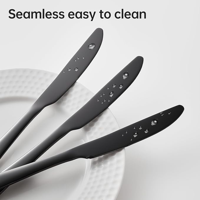 16pcs Butter knives Stainless Steel dinner knives 9inch black silverware | - Image 6