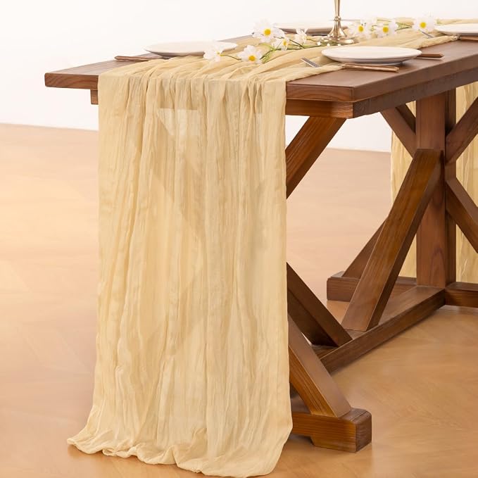 Cheesecloth Table Runner Summer Boho Wedding Birthday Party Home Decor | Sand - Image 4
