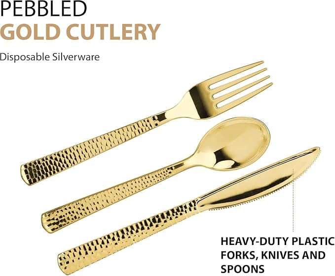 960 Piece Gold Plastic Silverware, Extra Heavyweight Disposable Cutlery Set - Image 4