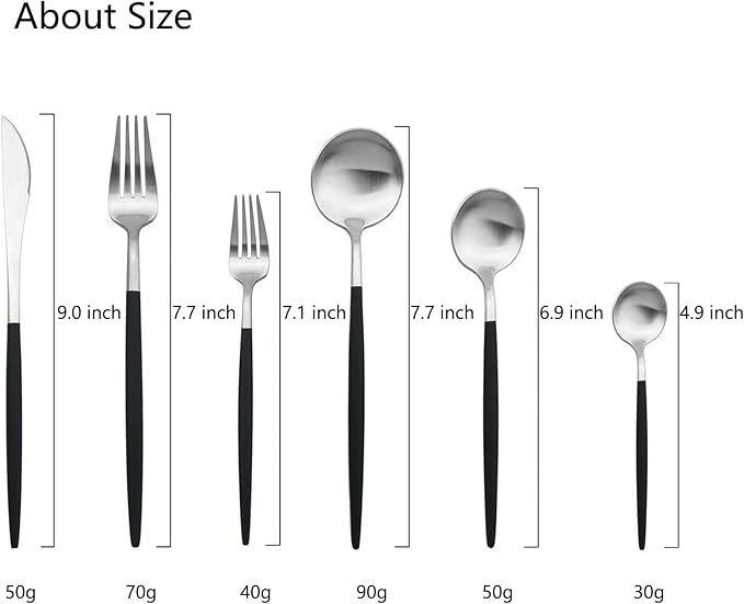 JASHII 18/10 Black Handle Flatware Silver Silverware Set 304 Stainless Steel - Image 3