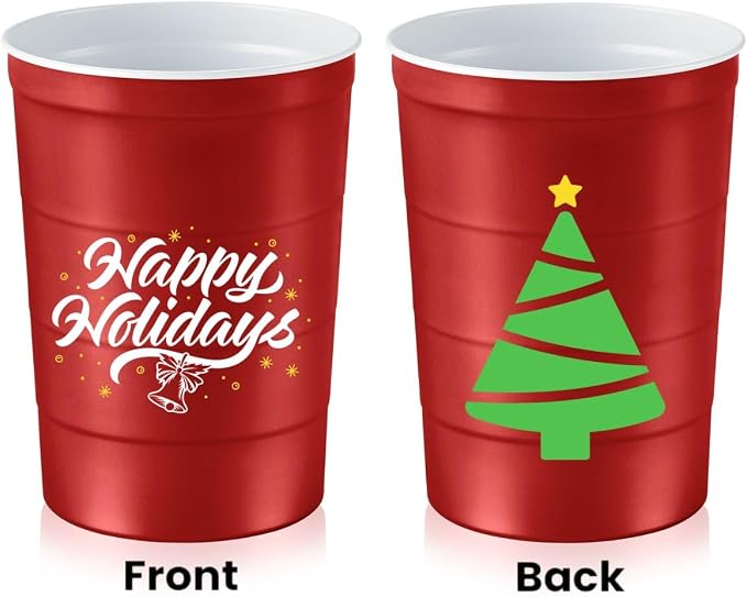 Steel Chill Cups 16 oz. Reusable Party Cups, Happy Holidays, 100% recyclable - Image 2