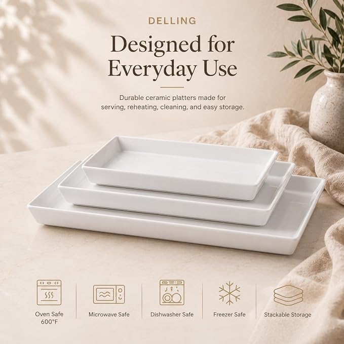 Delling Large Serving Platter, 16/14/12 Inch Rectangular Serving Trays - Image 3