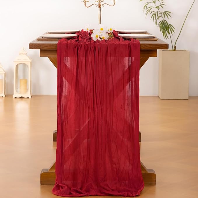 Cheesecloth Table Runner Summer Boho Wedding Birthday Party Home Decor | Red - Image 5