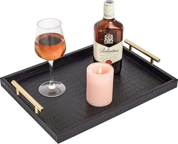 Set of 2 Modern Elegant Large Wood Serving Tray, Rectangle Decorative Tray - Image 9