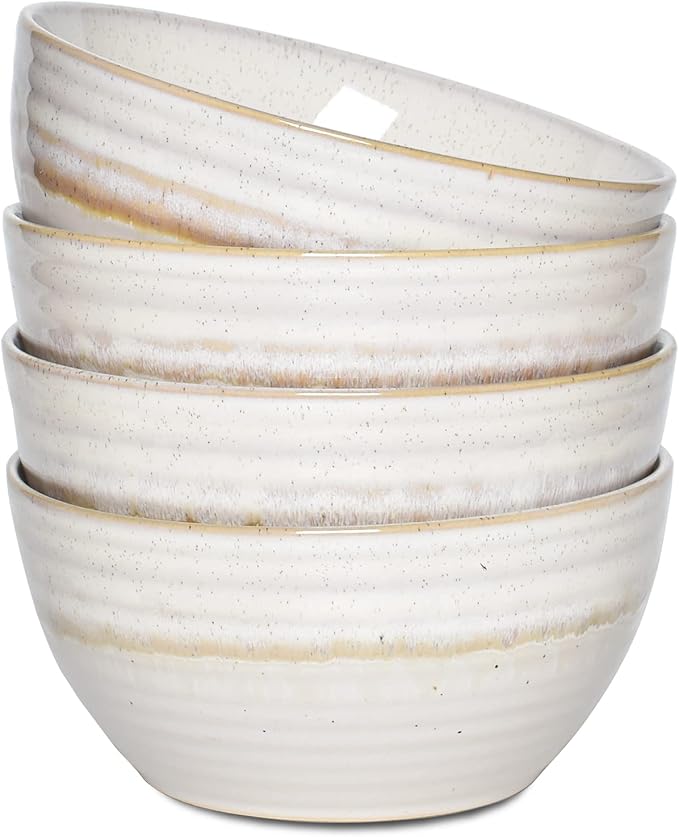 Ceramic Cereal Bowl Set of 4, 26 Oz, Soup Bowl by Bosmarlin