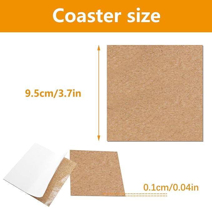 60 PCS Cork Sheets for Coasters Bulk，4"x 4" self Adhesive Cork Coaster Bottoms - Image 2