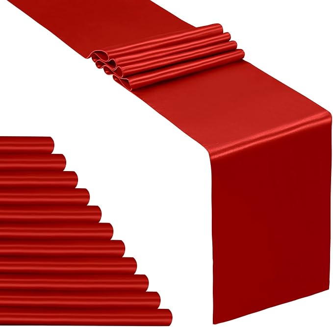 SiinvdaBZX 12 Pcs Red Satin Table Runner 12 x 108 inches Long | Bright Smooth by SiinvdaBZX