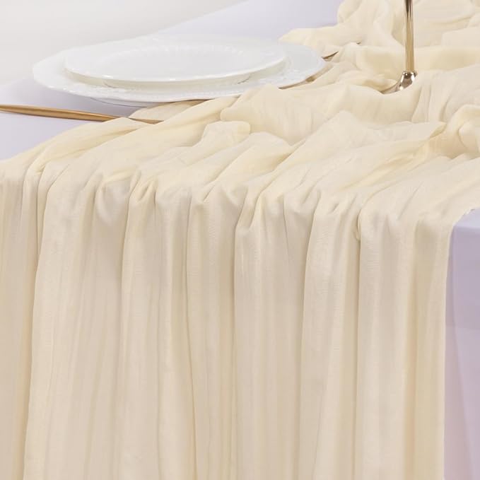 Cheesecloth Table Runner Summer Boho Wedding Birthday Party Home Decor | Beige - Image 6