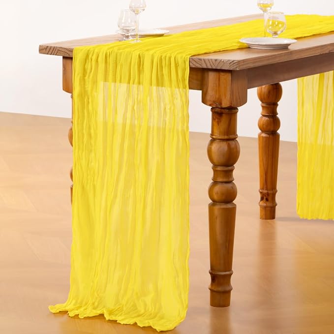 DeZerlor Lemon Yellow Cheesecloth Table Runners 4 Pack Summer Boho Runners | - Image 6