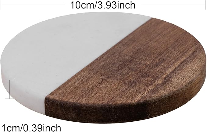 Marble Coasters: 4-piece Set of Acacia Wood Marble Coasters, Suitable - Image 3
