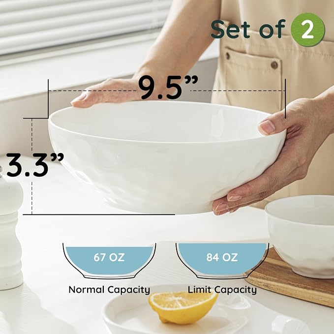 HOMBENE Large Pasta Bowls Set of 2, 9 Inch Pasta Serving Bowl Dinner Bowls - Image 3