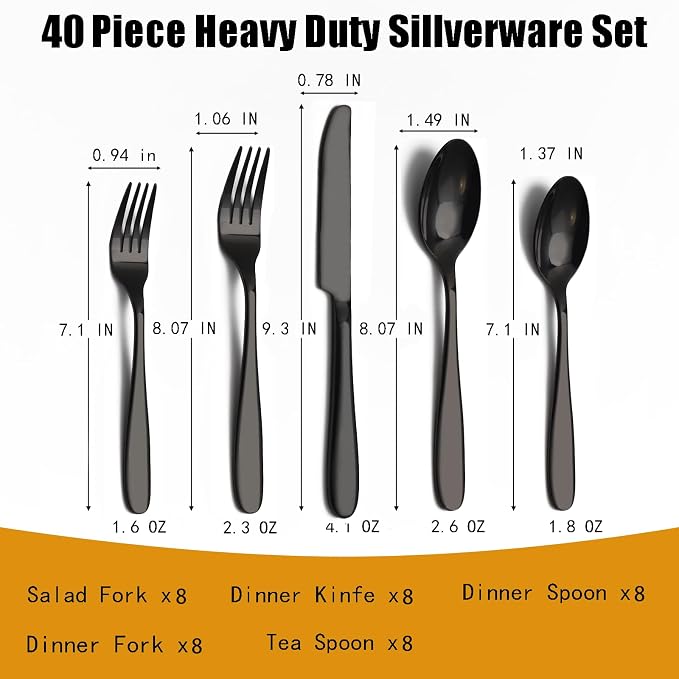 40-Piece Black Silverware Set, Flatware Set - Image 2