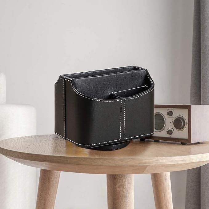 PU Leather Remote Control Holder, 360 Degree Spinning Desk TV Remote Caddy - Image 6