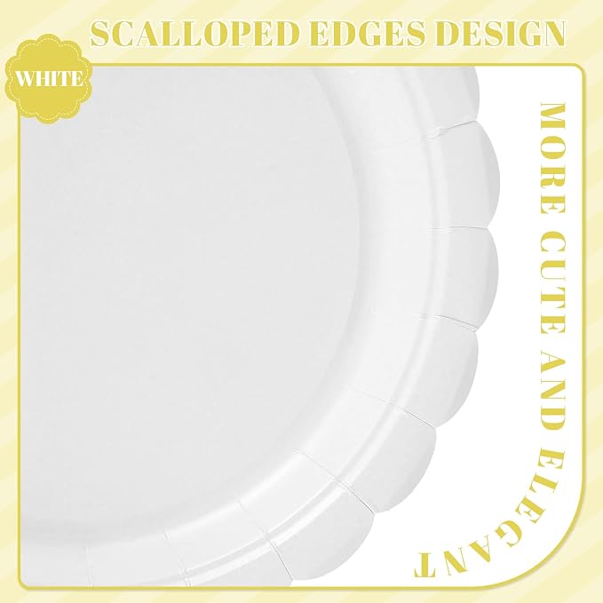 NatNarr 30 Pcs White Scalloped Plates, Engagement Oil- and Water-Resistant - Image 3