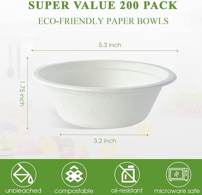 Vplus 200 Pack 12 OZ Paper Bowls, Disposable Compostable Bowls Bulk, - Image 3