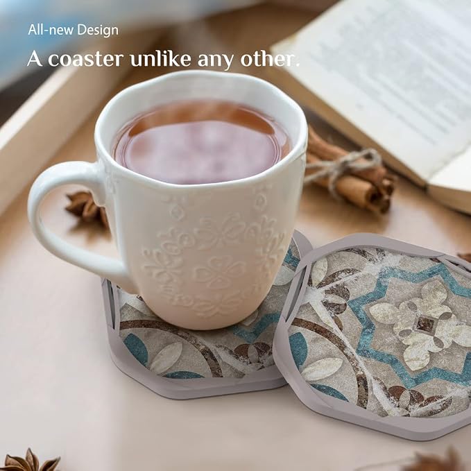 UMIRRO Absorbent Felt & Silicone Drink Coasters Set of 4, Vintage Floral | - Image 2