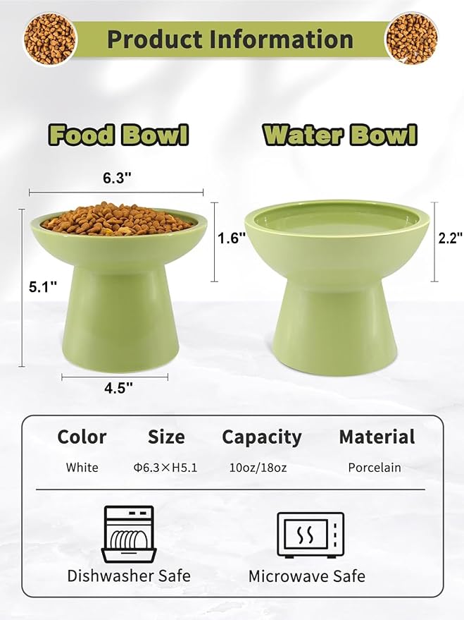LoeJan Elevated Cat Food and Water Bowls Set, Extra Wide and Raised Ceramic - Image 2