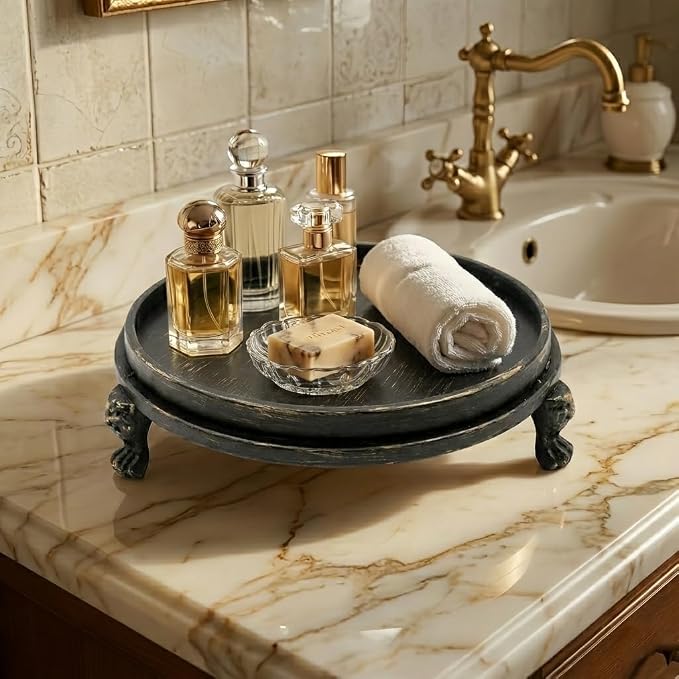 Black Decorative Tray, 11.8 Inch Round Tray - Image 8