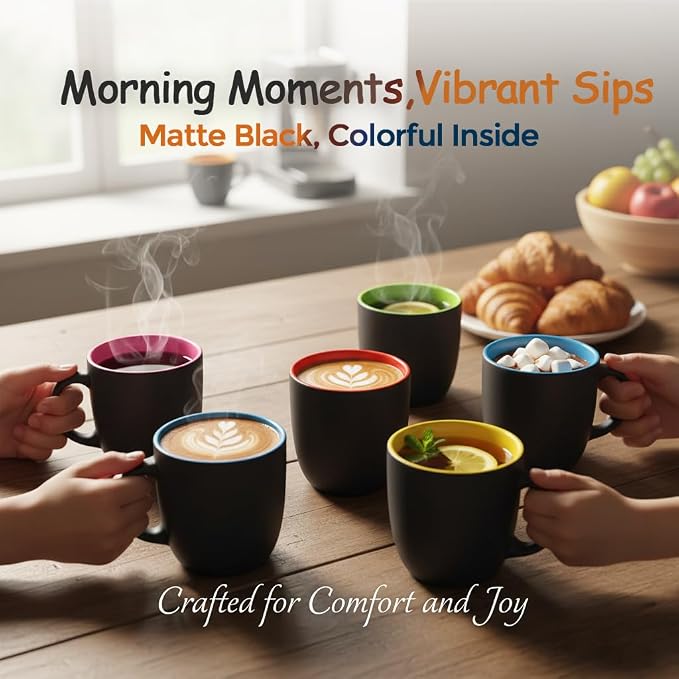 GBhome 12 oz Coffee Mugs Set of 6, Ceramic Coffee Cups- Multi-Color - Image 4