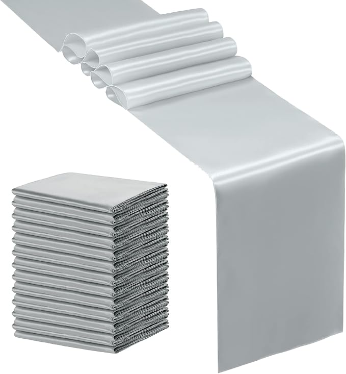 SiinvdaBZX 24 Pcs Silver Satin Table Runner 12 x 108 inches Long | Bright by SiinvdaBZX