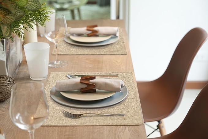 Faux Cotton Linen Placemats Set of 4, Cloth Washable Farmhouse Dining Table Mats - Image 8