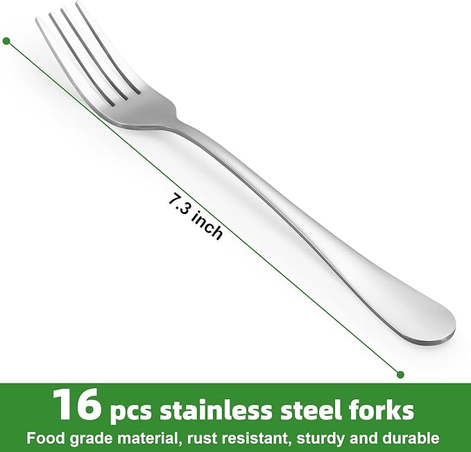 16 Piece Dinner Forks Set, Food-Grade Stainless Steel Forks Silverware - Image 2