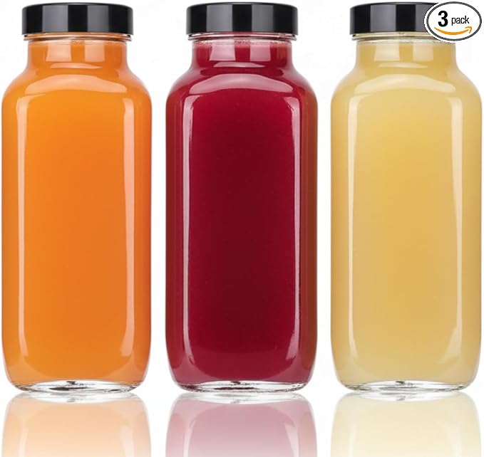 3 Pack 8 oz/250mL Glass Juice Bottles by Glxgow