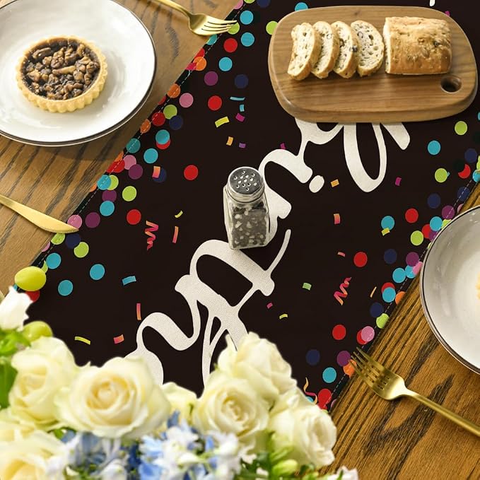 Artoid Mode Polka Dot Black Happy Birthday Table Runner, Seasonal Halloween - Image 4