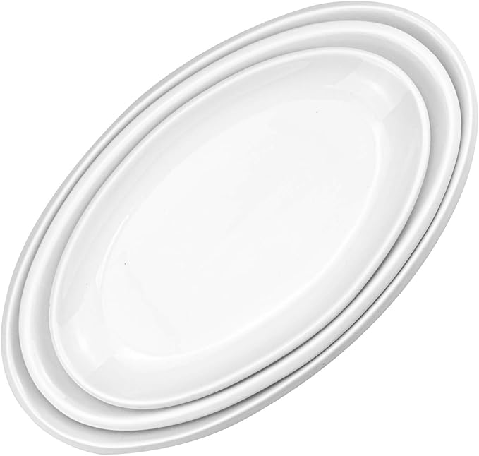 Foraineam Set of 3 Sizes Porcelain Oval Serving Platters White Dinner Plates - Image 2