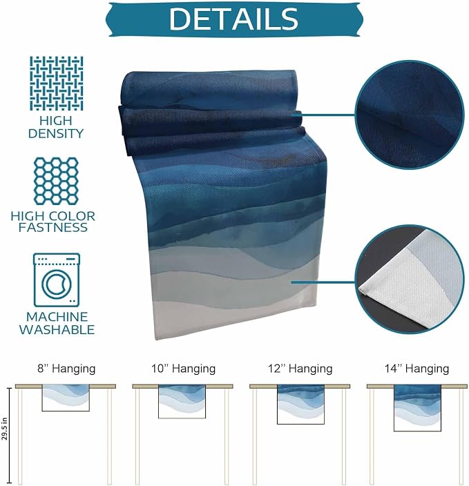 Navy Blue Ombre Table Runners 108 Inches Long, Abstract Modern Stripe Table - Image 8