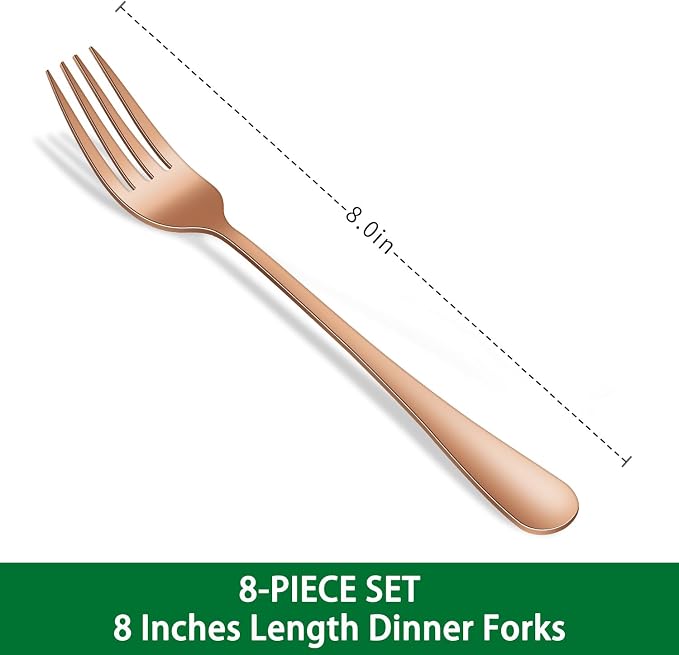 Dinner Forks Set, 8-Piece Rose Gold Stainless Steel Silverware Forks - Image 2