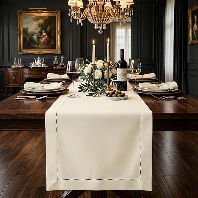 Signature Linen™ by D'Moksha Ivory Table Runner 90 Inches Long, 100% Pure Linen by DMokshaHomes