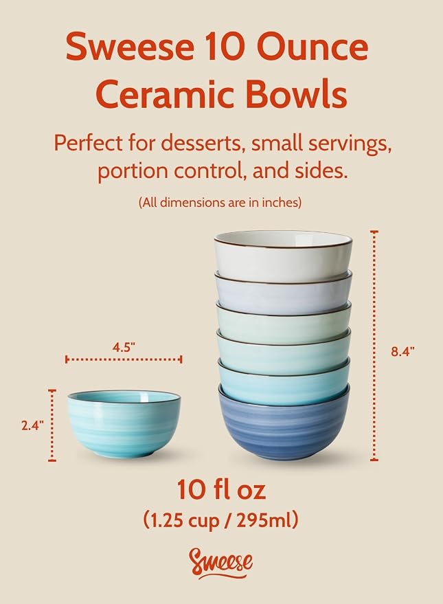 Sweese 10 Oz Ceramic Ice Cream Bowls, Dishwasher Microwave Safe Dessert Bowls - Image 2