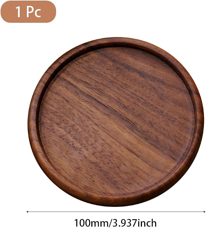 4 Inch 1PC Grooved Natural Walnut Cup Holder Round Black Wooden Coasters Heat - Image 2
