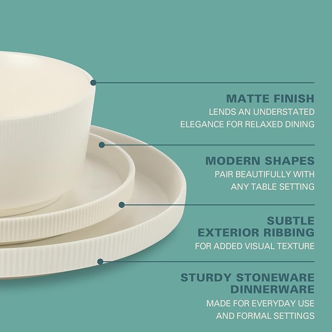 Gibson Home Dempsey Road 12-Piece Stoneware Dinnerware Set – Service - Image 3