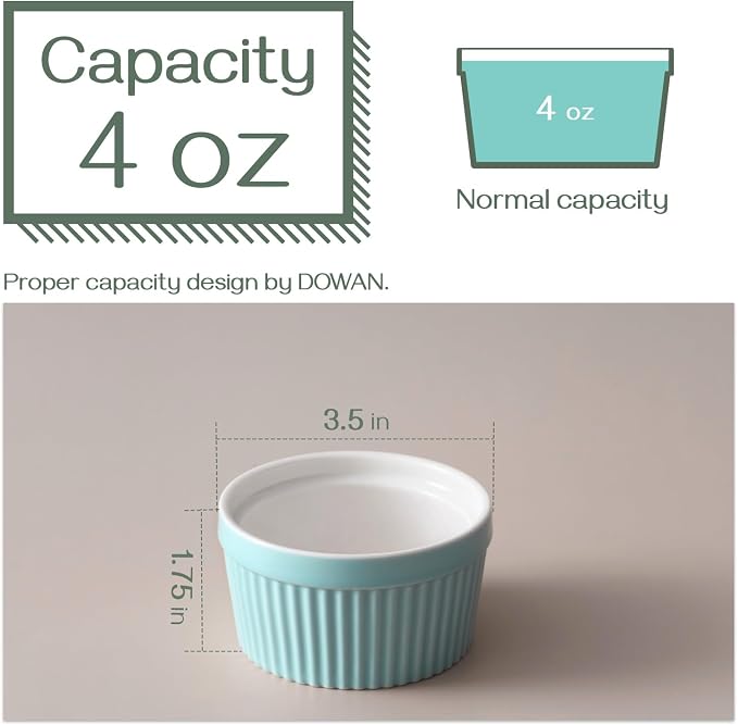DOWAN 4 oz Ramekins for Creme Brulee, Porcelain Ramekin Oven Safe, Classic - Image 3