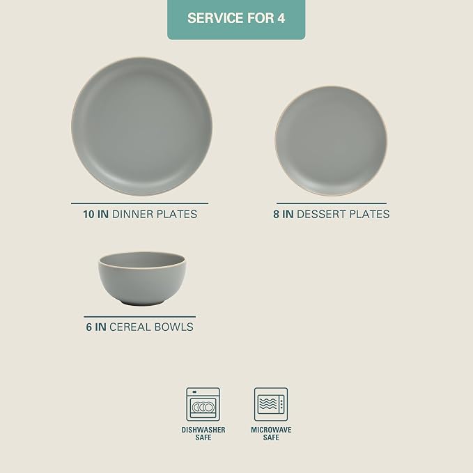 Gibson Home Rockaway 12-Piece Stoneware Dinnerware Set, Matte Finish, Service - Image 2