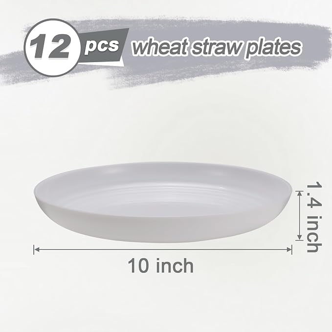 HEYCOME 12 Pcs Unbreakable Deep Dinner Plates Set, 10 inch Reusable Plastic - Image 2