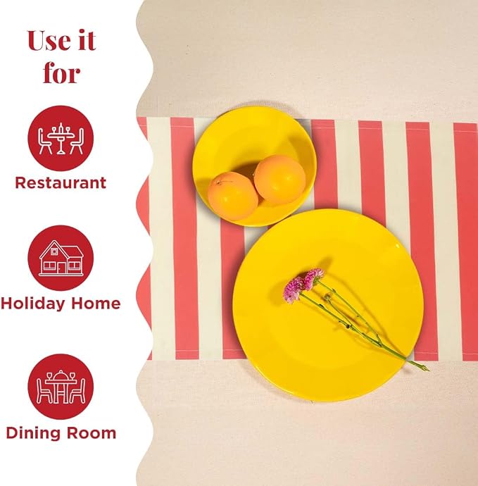 Folkulture Fall Table Runner 72 Inches Long| Red & White Horizontal Striped | - Image 5