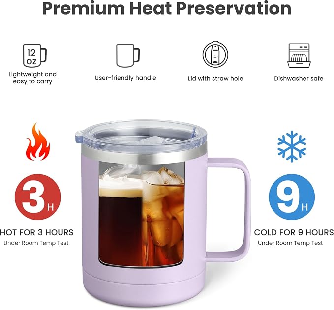 MEWAY 12oz Coffee Mug With Handle 2 Pack Bulk, Stainless Steel Insulated Travel - Image 2