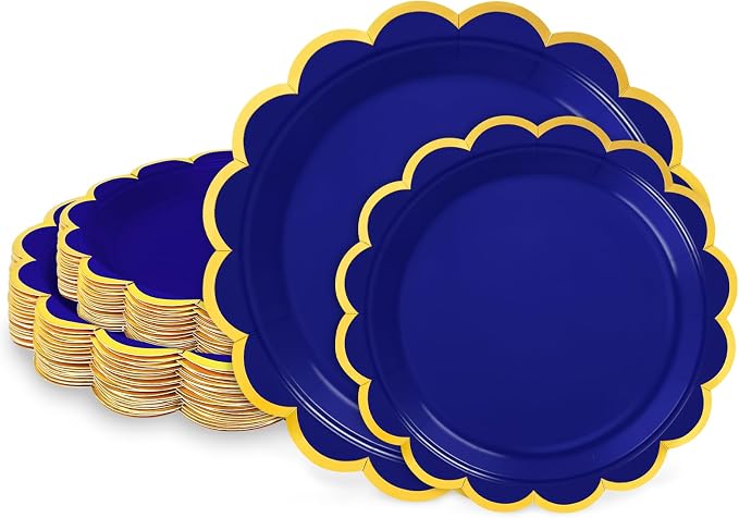 50 Pcs Royal Blue Paper Plates Disposable, Dessert Cake Plates, by LIKAJON