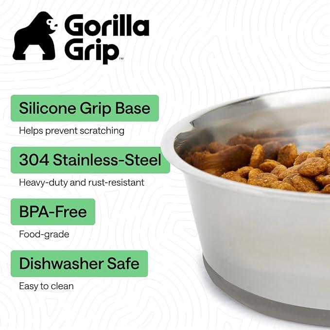 GORILLA GRIP Dog Bowls, Food Grade 304 Stainless Steel, Holds 6 Cups Each Food - Image 2
