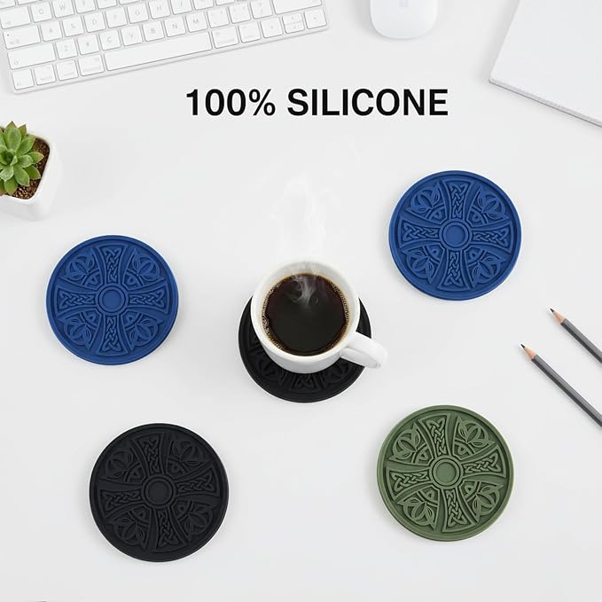 Silicone Coasters with Holder, Cross Pattern, 6 Pack | Non-slip drink mats - Image 6
