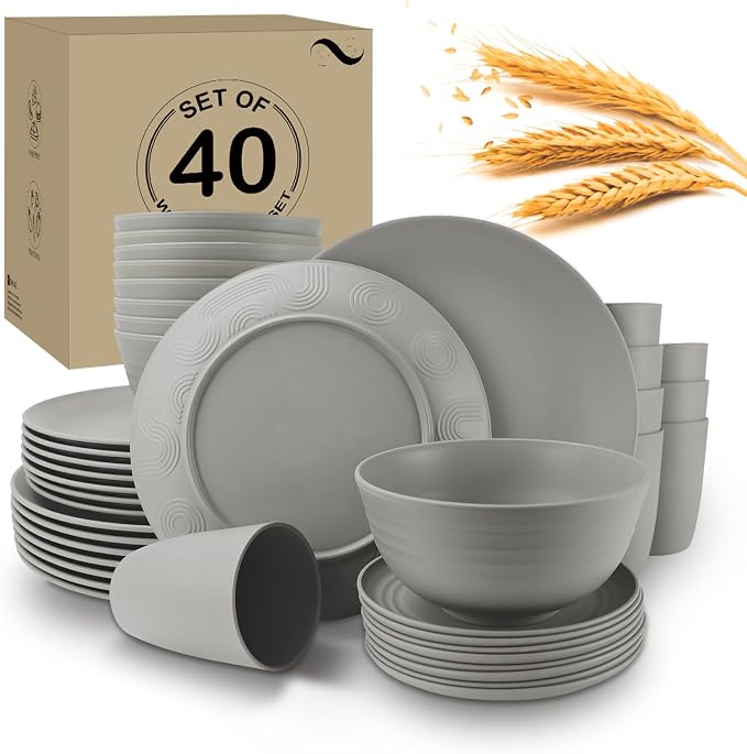 40Pack plates and bowls sets for kitchen by WROVA