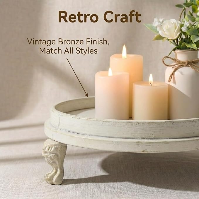 Vintage White Decorative Tray, 11.8 Inch Round Tray - Image 4