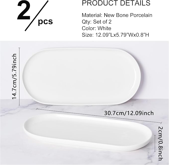 Oval Platter Oval Trays 2 Pack for Entertaining, New Bone Porcelain, 12 x 5.78 - Image 2