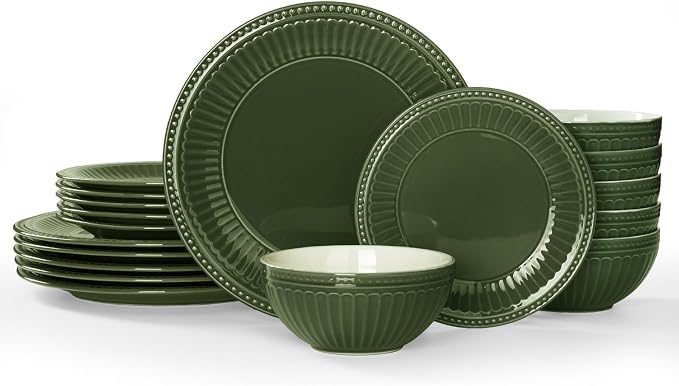 Famiware Ceramic Plates and Bowls Sets, Embossed Dishes Dinnerware by Famiware