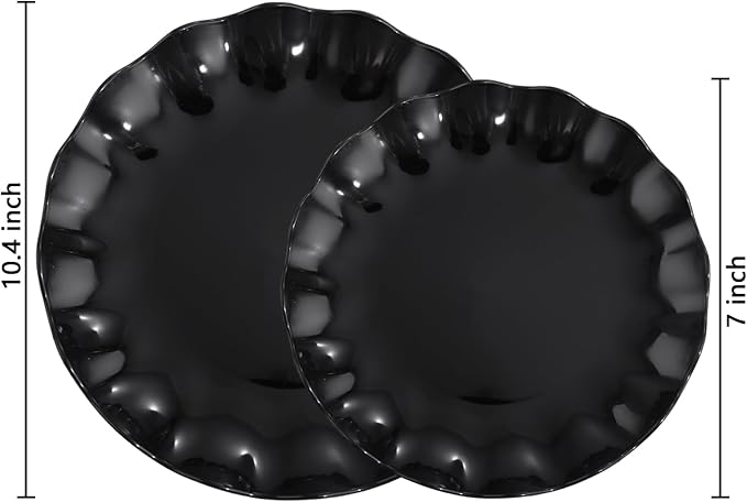 LIYH 24 Pcs Black Reusable Plastic Plates – Unbreakable Camper Dishes, - Image 2