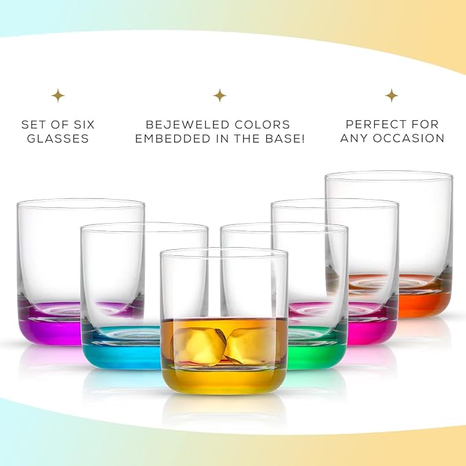 JoyJolt Hue Colorful Whiskey Set of 6, 10oz Drink Glasses, Double Old Fashioned - Image 6
