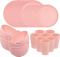 32Pcs Pink Plates and Bowls Sets by supernal